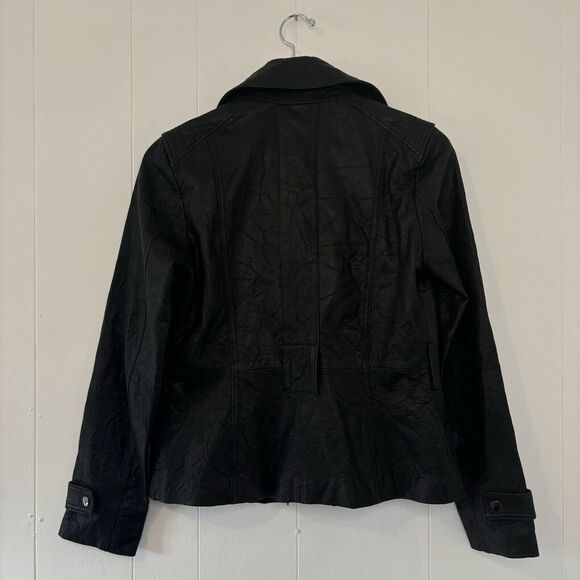 Kenneth Cole Genuine Leather Jacket Women's Small Black Button Biker Classic 90s - Picture 5 of 12